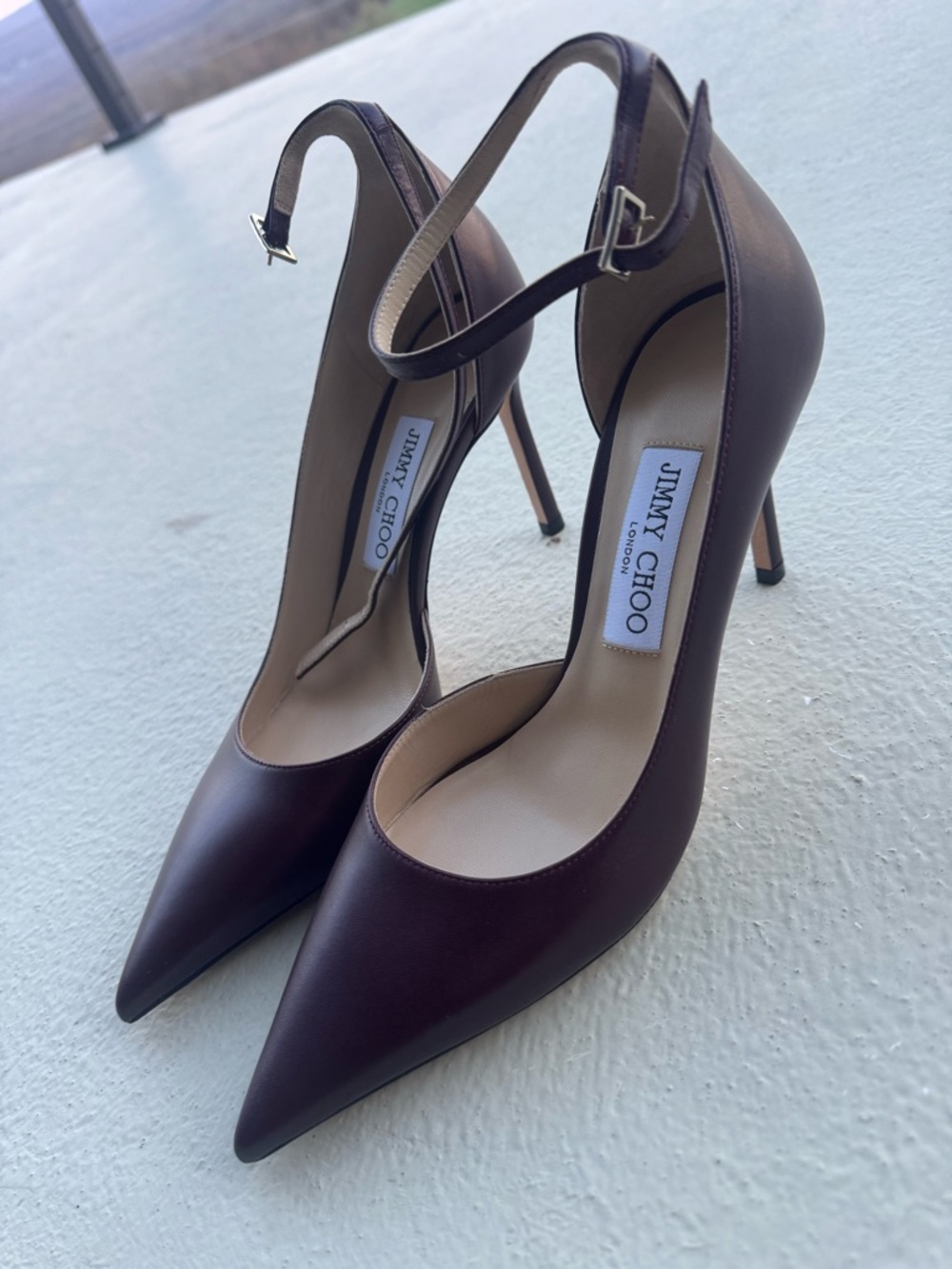 Jimmy Choo Burgundy Pointed-Toe Ankle-Strap Stilettos 38